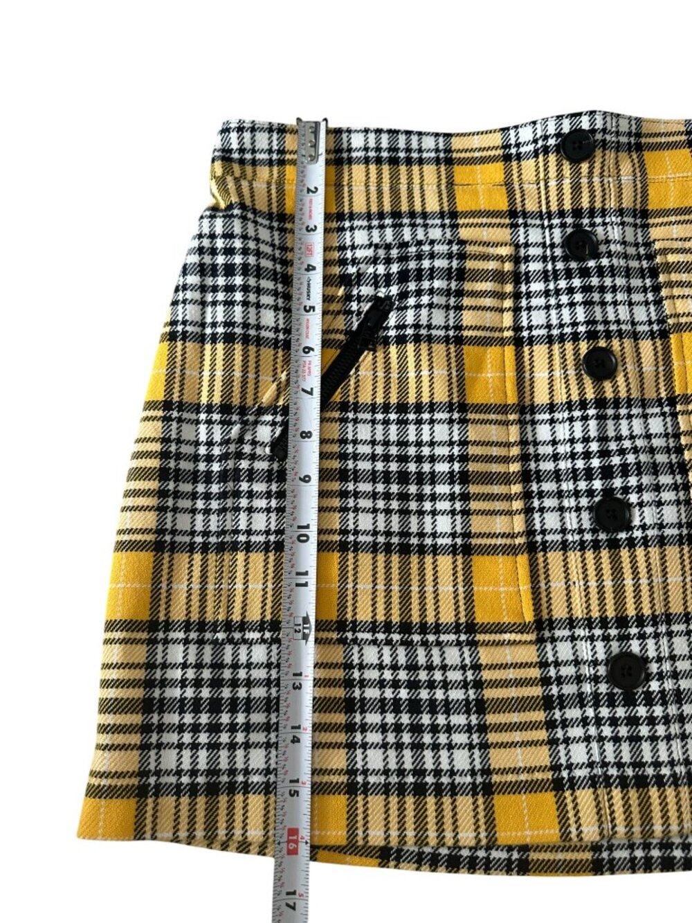 VERONICA BEARD Yellow Black Plaid Button Skirt Size 12 - Picture 6 of 8